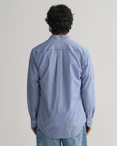  GANT Erkek Mavi Regular Fit Düğmeli Yaka Çizgili Poplin Gömlek