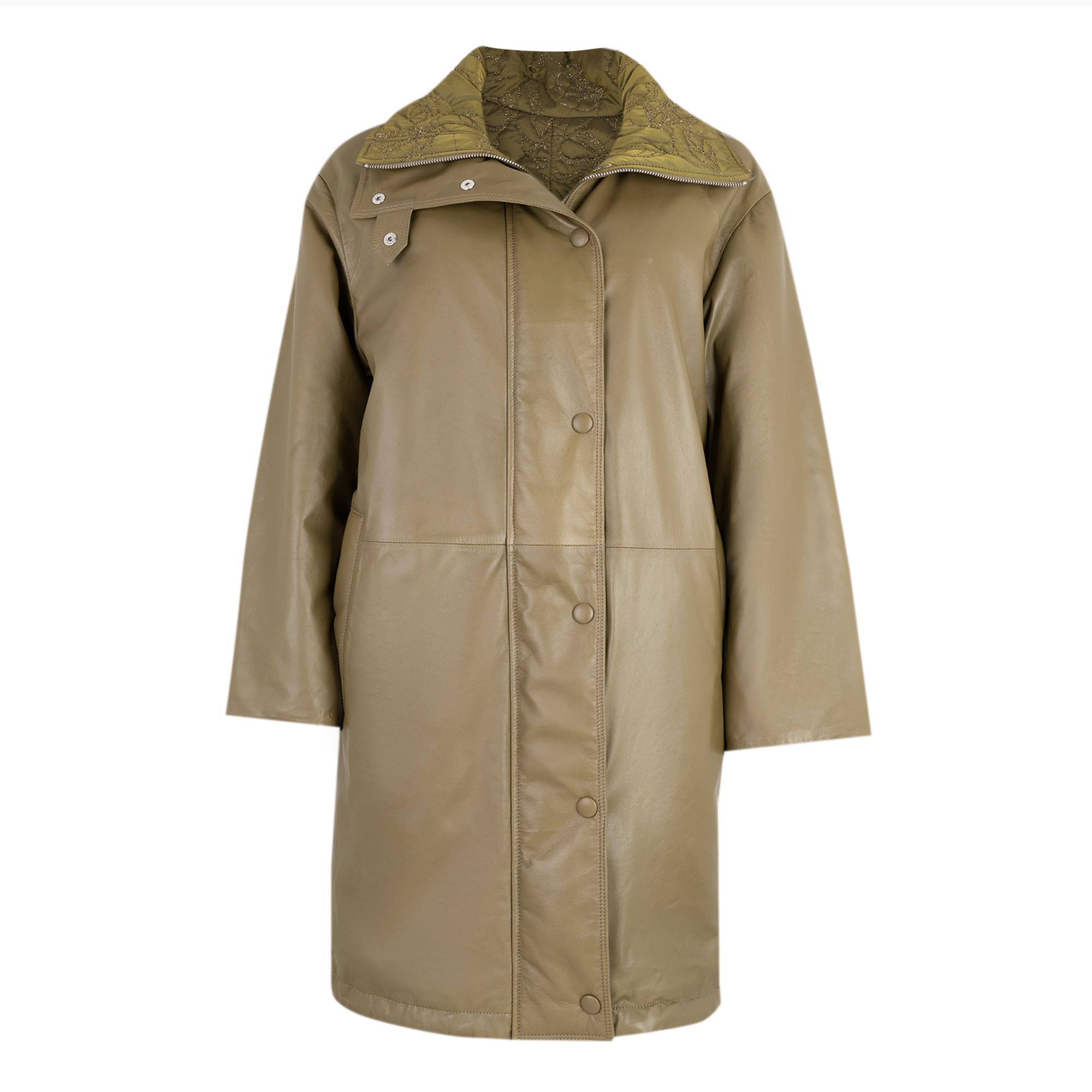 Azia Haki Kadın Çift Taraflı Deri Trençkot