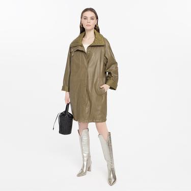  Azia Haki Kadın Çift Taraflı Deri Trençkot