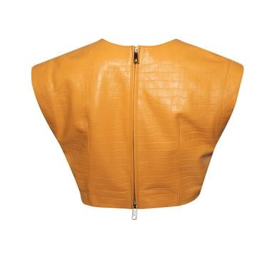  Luna Turuncu Kadın Kroko Baskılı Deri Crop Top