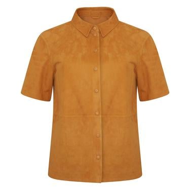  Jemma Turuncu Kadın Kısa Kollu Süet Deri Gömlek