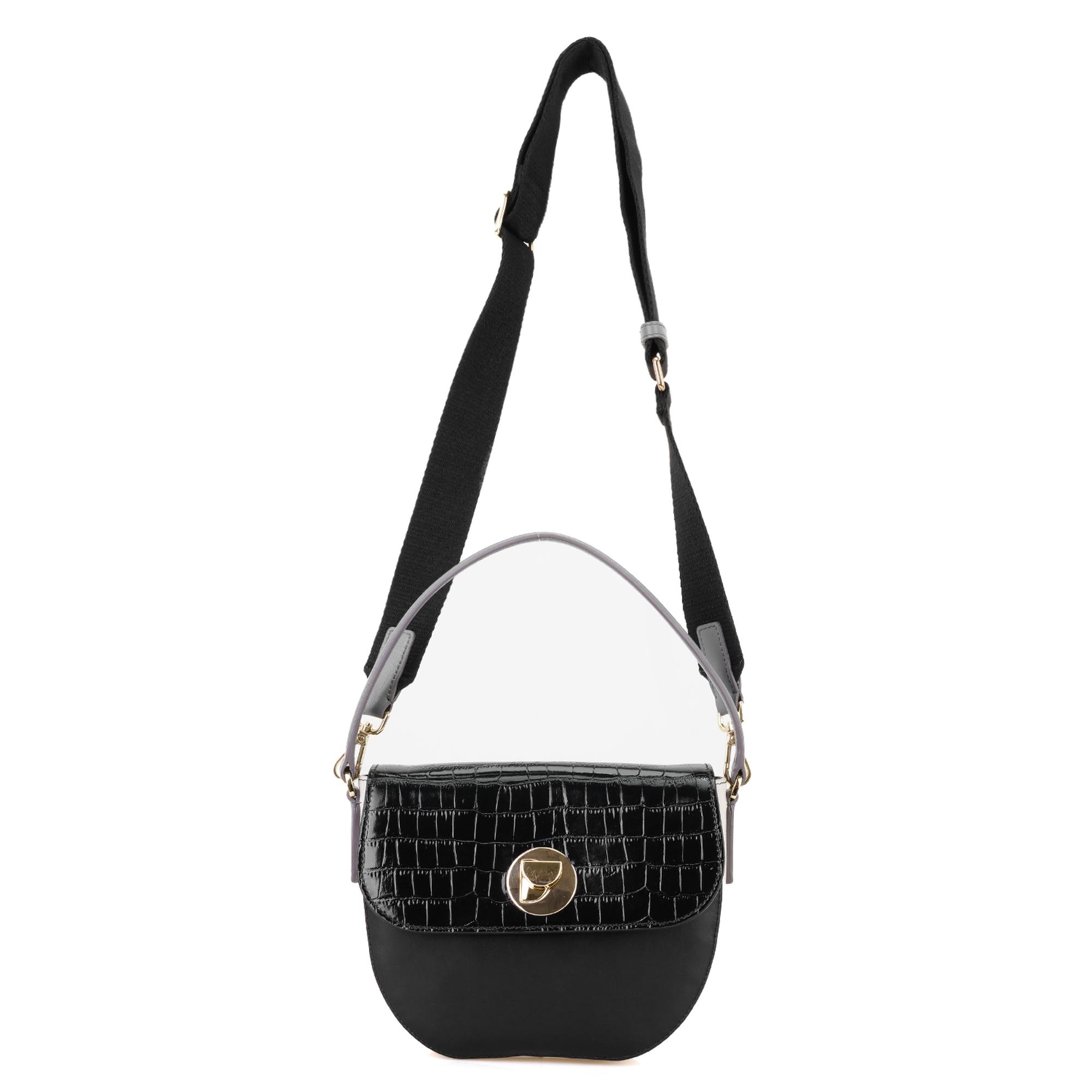Afsooz Siyah Kadın Kroko Baskılı Deri Omuz Çantası