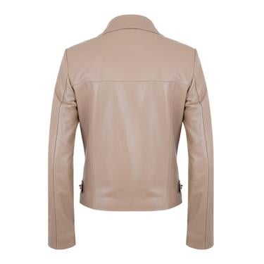  Ayunli Bej Kadın Biker Deri Ceket