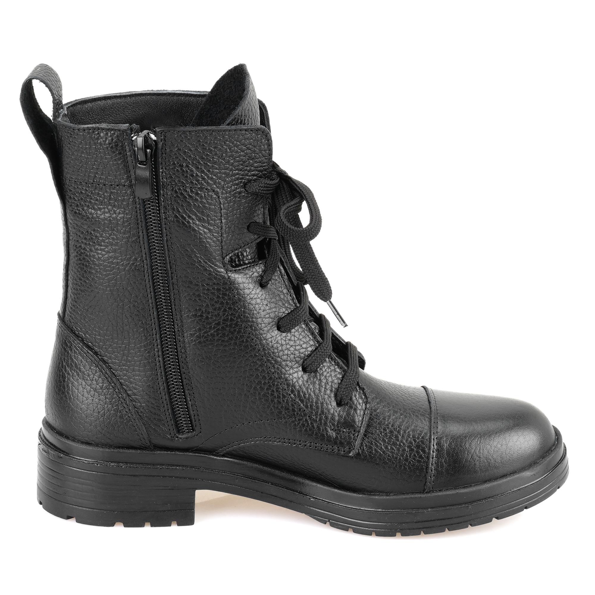 Kadın Siyah Fermuarlı Deri Bot