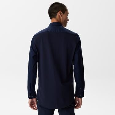  Erkek Slim Fit Düğmeli Yaka Lacivert Gömlek