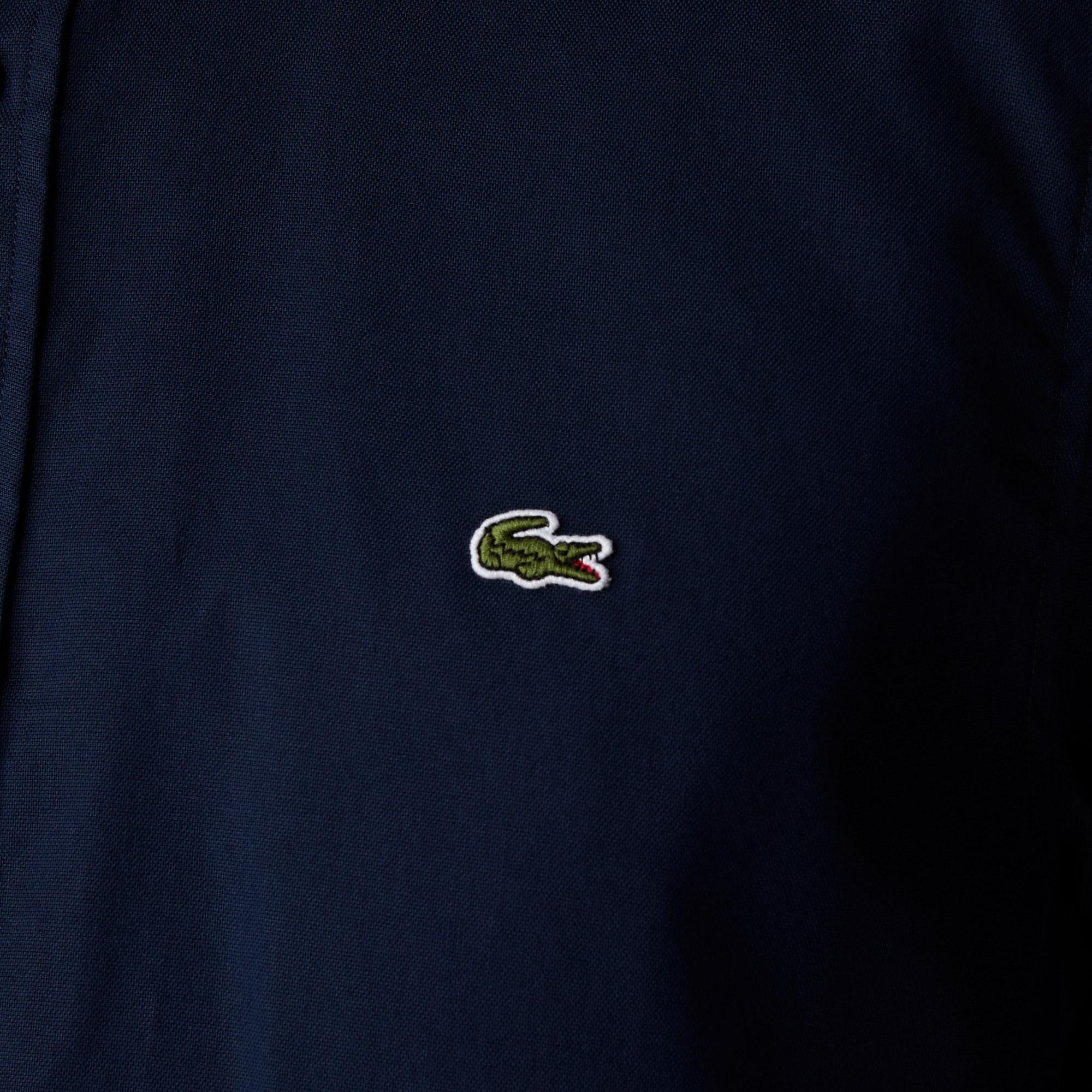 Erkek Slim Fit Düğmeli Yaka Lacivert Gömlek