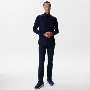  Erkek Slim Fit Düğmeli Yaka Lacivert Gömlek