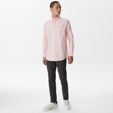  Erkek Slim Fit Düğmeli Yaka Pembe Gömlek