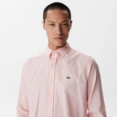  Erkek Slim Fit Düğmeli Yaka Pembe Gömlek