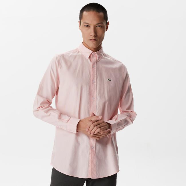  Erkek Slim Fit Düğmeli Yaka Pembe Gömlek