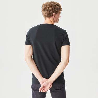  Lacoste Erkek Slim Fit V Yaka Siyah T-Shirt