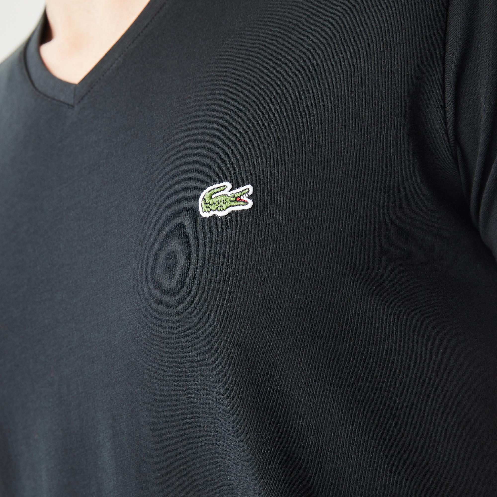 Lacoste Erkek Slim Fit V Yaka Siyah T-Shirt
