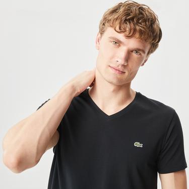  Lacoste Erkek Slim Fit V Yaka Siyah T-Shirt