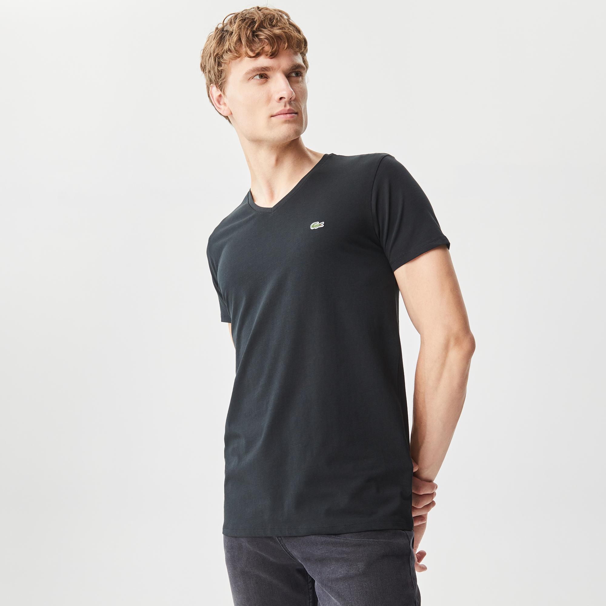 Lacoste Erkek Slim Fit V Yaka Siyah T-Shirt