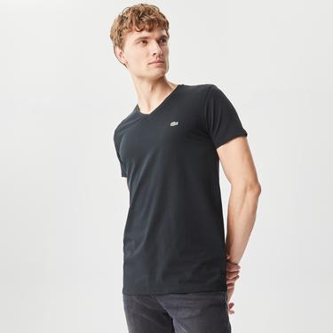  Lacoste Erkek Slim Fit V Yaka Siyah T-Shirt
