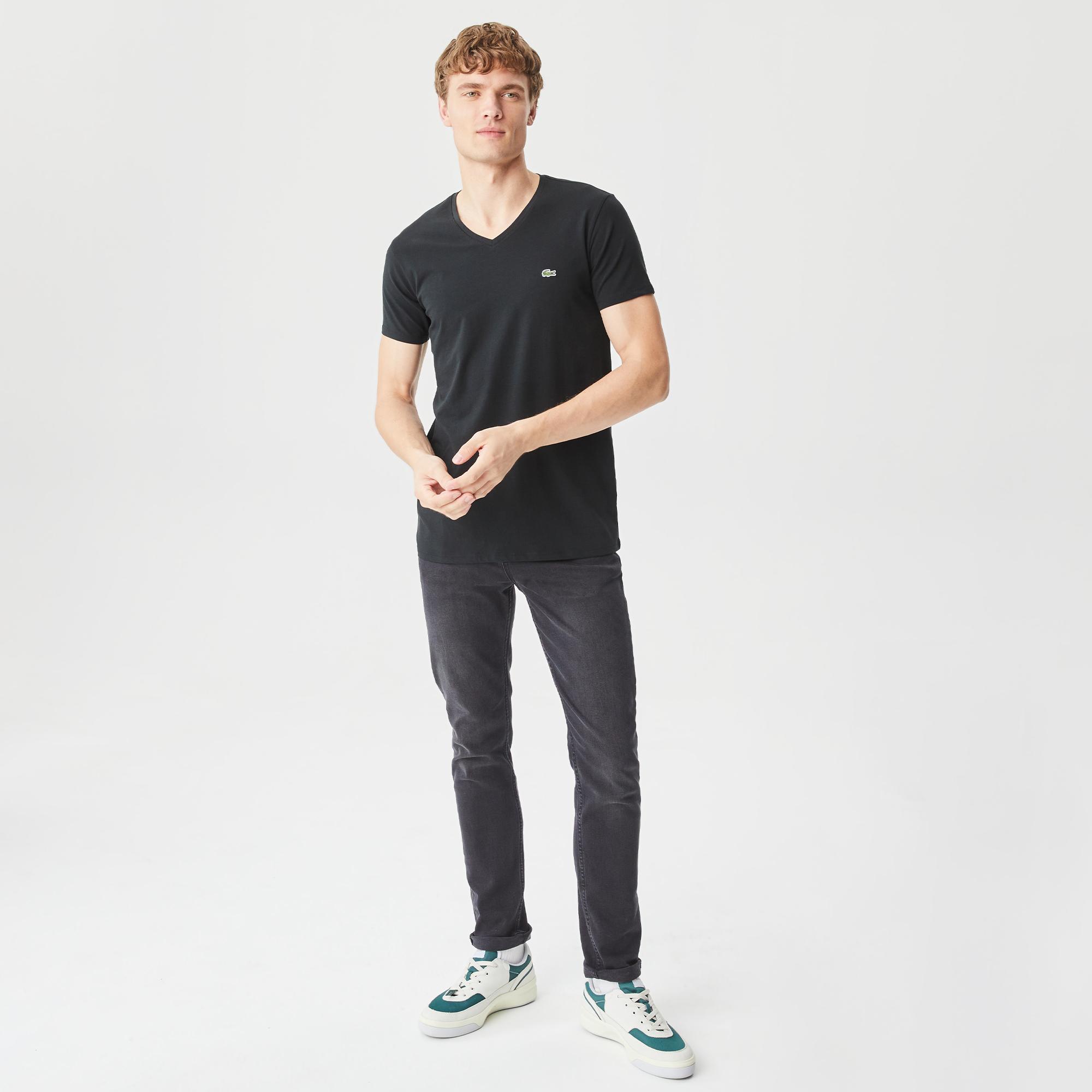Lacoste Erkek Slim Fit V Yaka Siyah T-Shirt