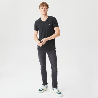  Lacoste Erkek Slim Fit V Yaka Siyah T-Shirt