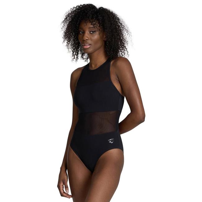  Mesh Panels Swimsuit Vent Kadın Siyah Yüzücü Mayosu 006658500