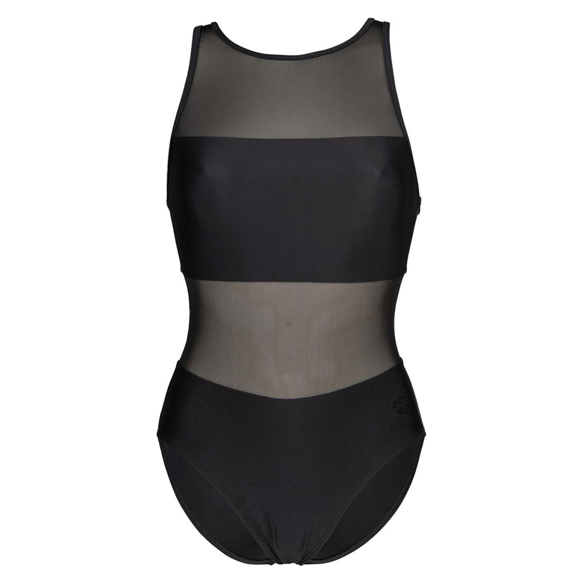 Mesh Panels Swimsuit Vent Kadın Siyah Yüzücü Mayosu 006658500