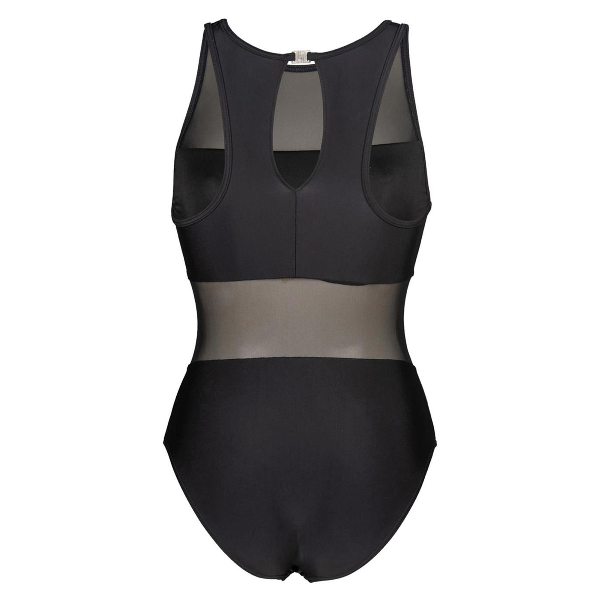 Mesh Panels Swimsuit Vent Kadın Siyah Yüzücü Mayosu 006658500