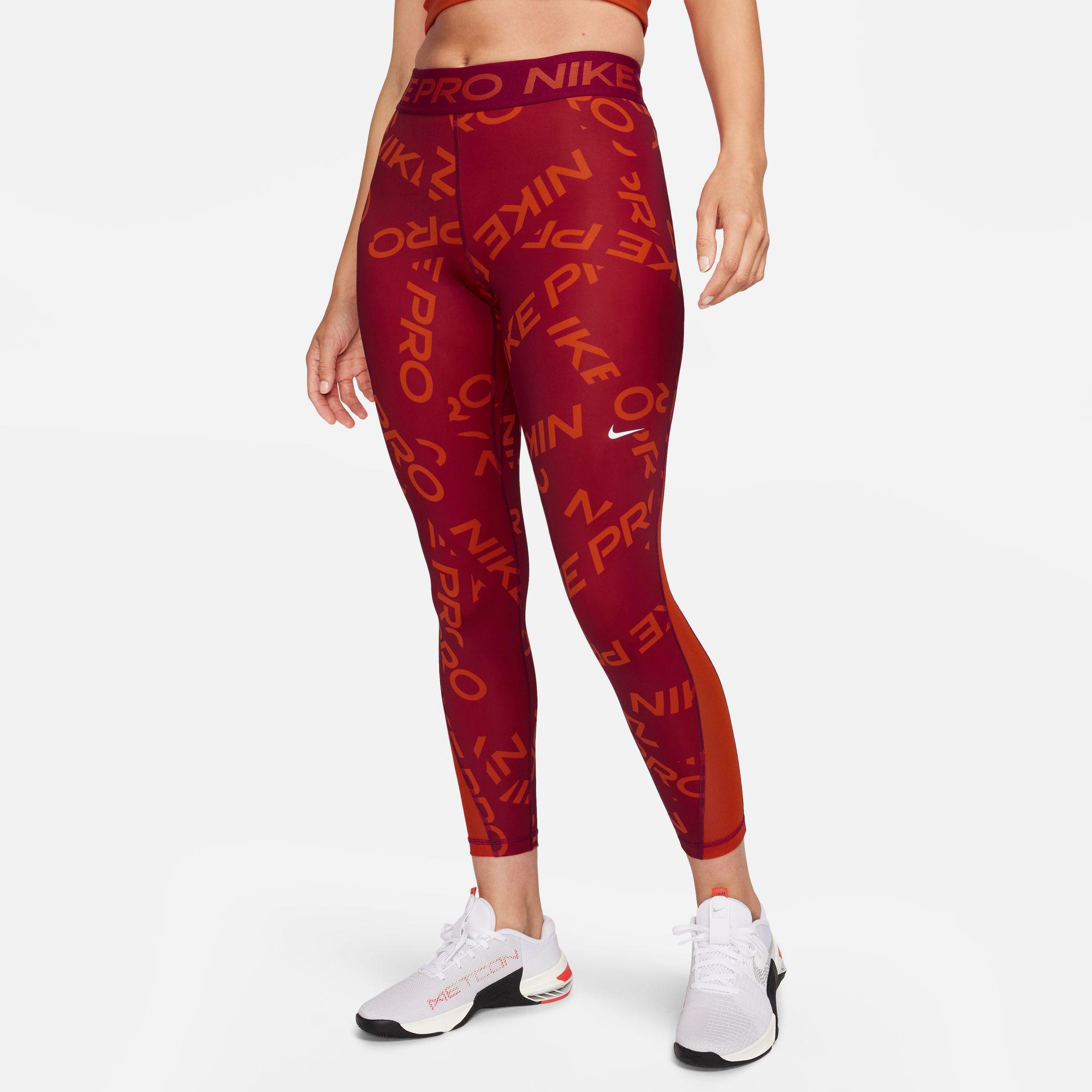 Nike Pro Dri-FIT Mid Rise 7/8 Aop Kadın Kırmızı Tayt