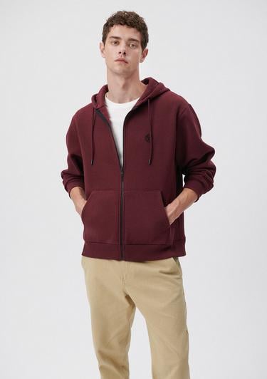  Mavi Kapüşonlu Fermuarlı Bordo Basic Sweatshirt 066979-70426