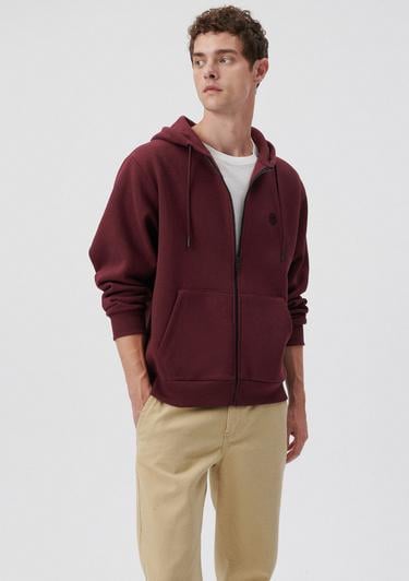  Mavi Kapüşonlu Fermuarlı Bordo Basic Sweatshirt 066979-70426