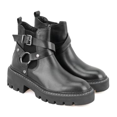  Kadın Siyah Fermuarlı Deri Bot