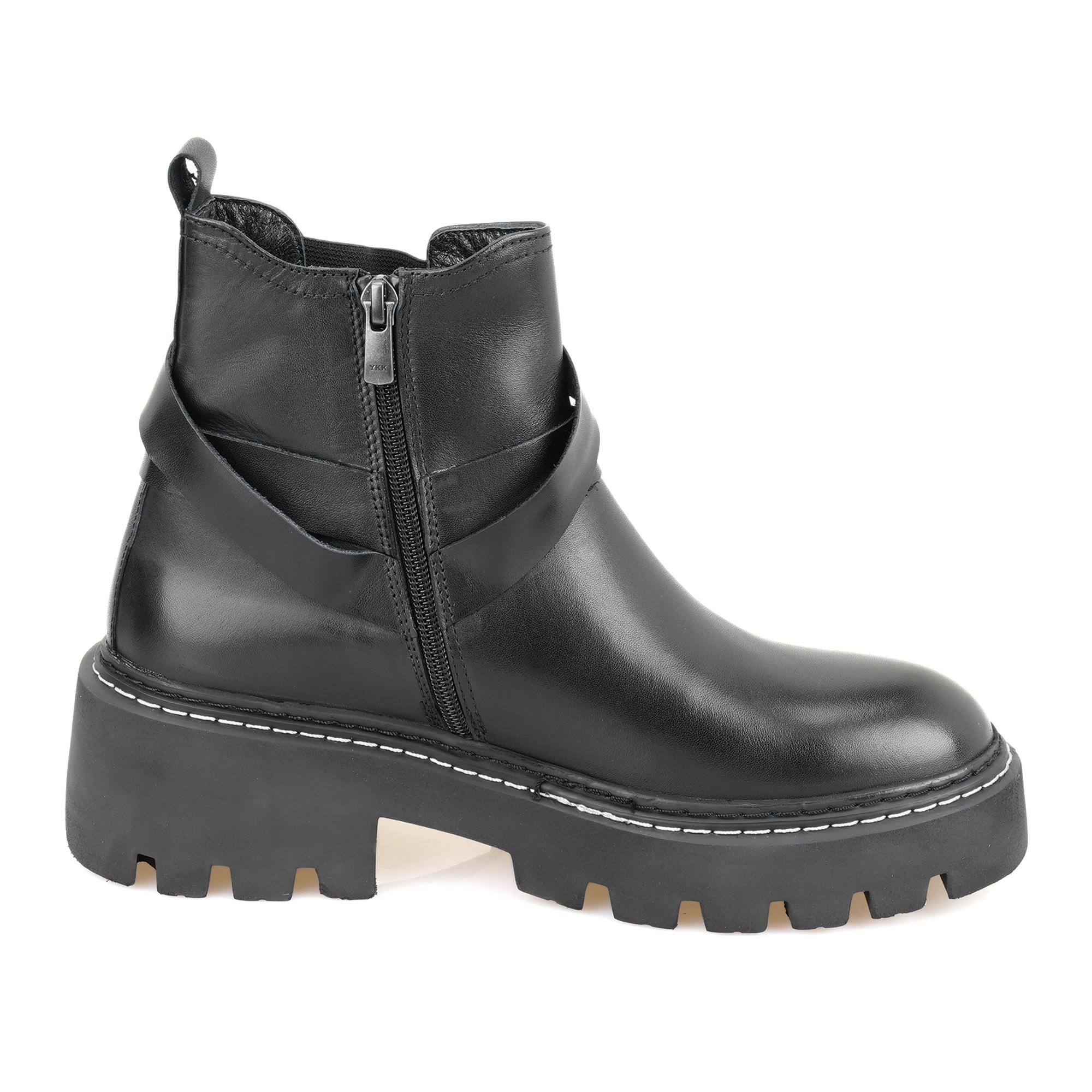 Kadın Siyah Fermuarlı Deri Bot