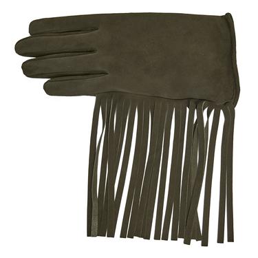  Haki Kadın Püsküllü Süet Eldiven