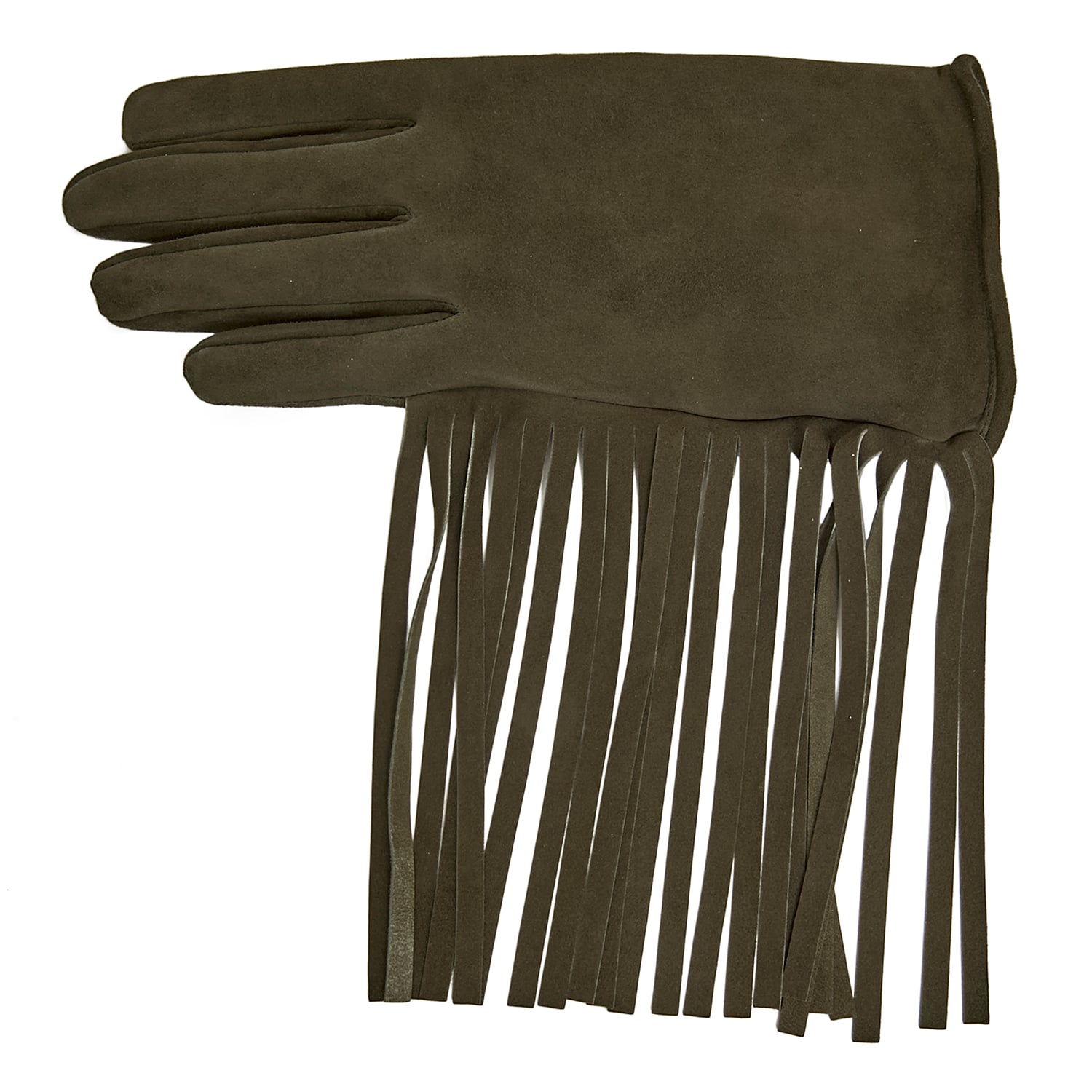  Haki Kadın Püsküllü Süet Eldiven
