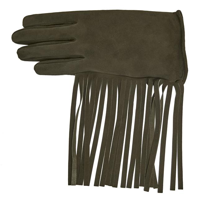  Haki Kadın Püsküllü Süet Eldiven