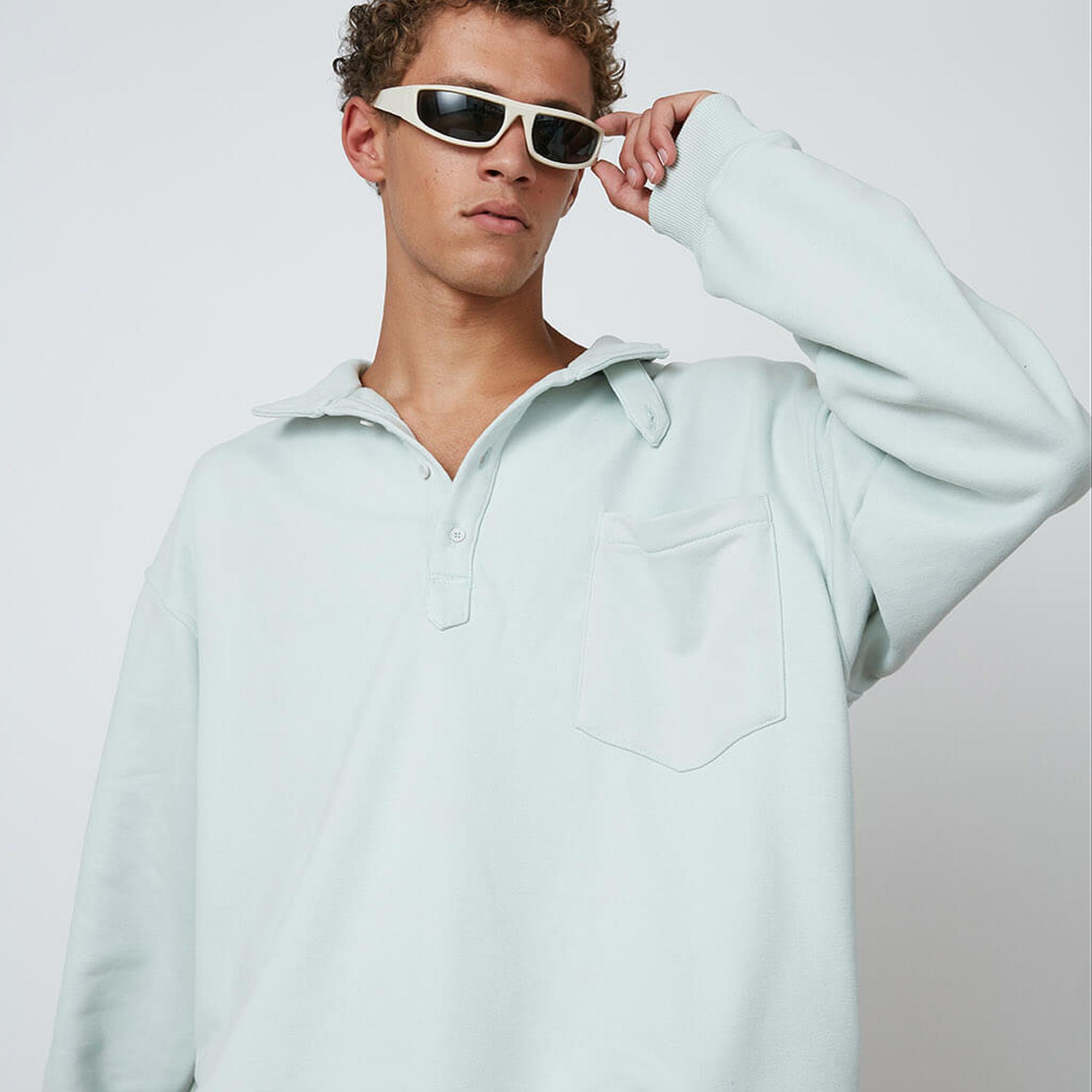 Düğmeli Dik Yaka Sweatshirt