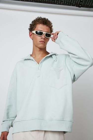  Düğmeli Dik Yaka Sweatshirt