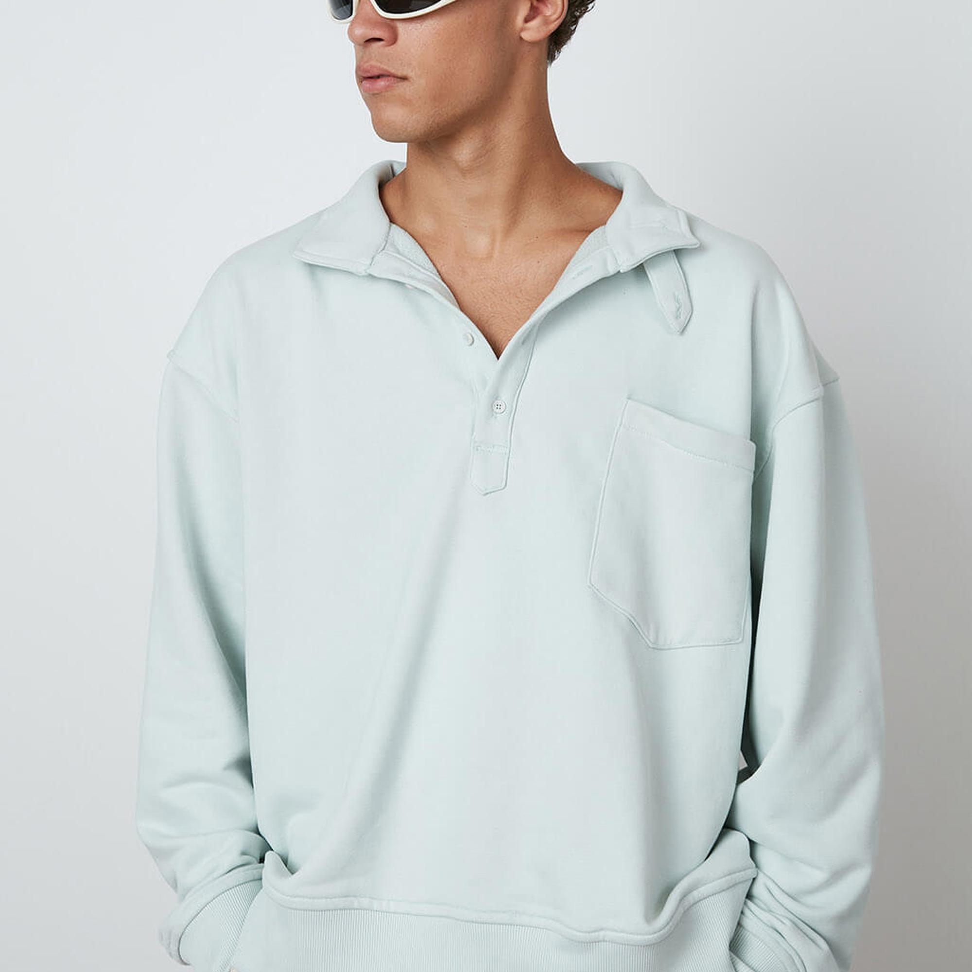 Düğmeli Dik Yaka Sweatshirt