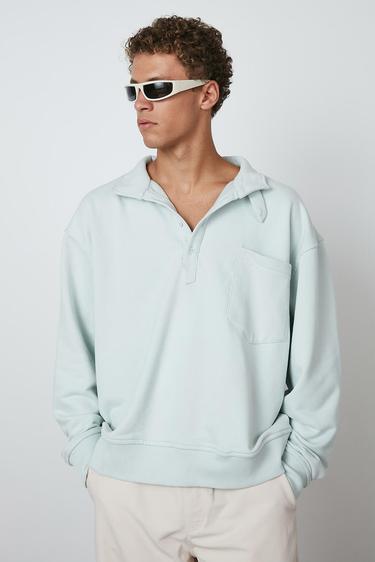  Düğmeli Dik Yaka Sweatshirt