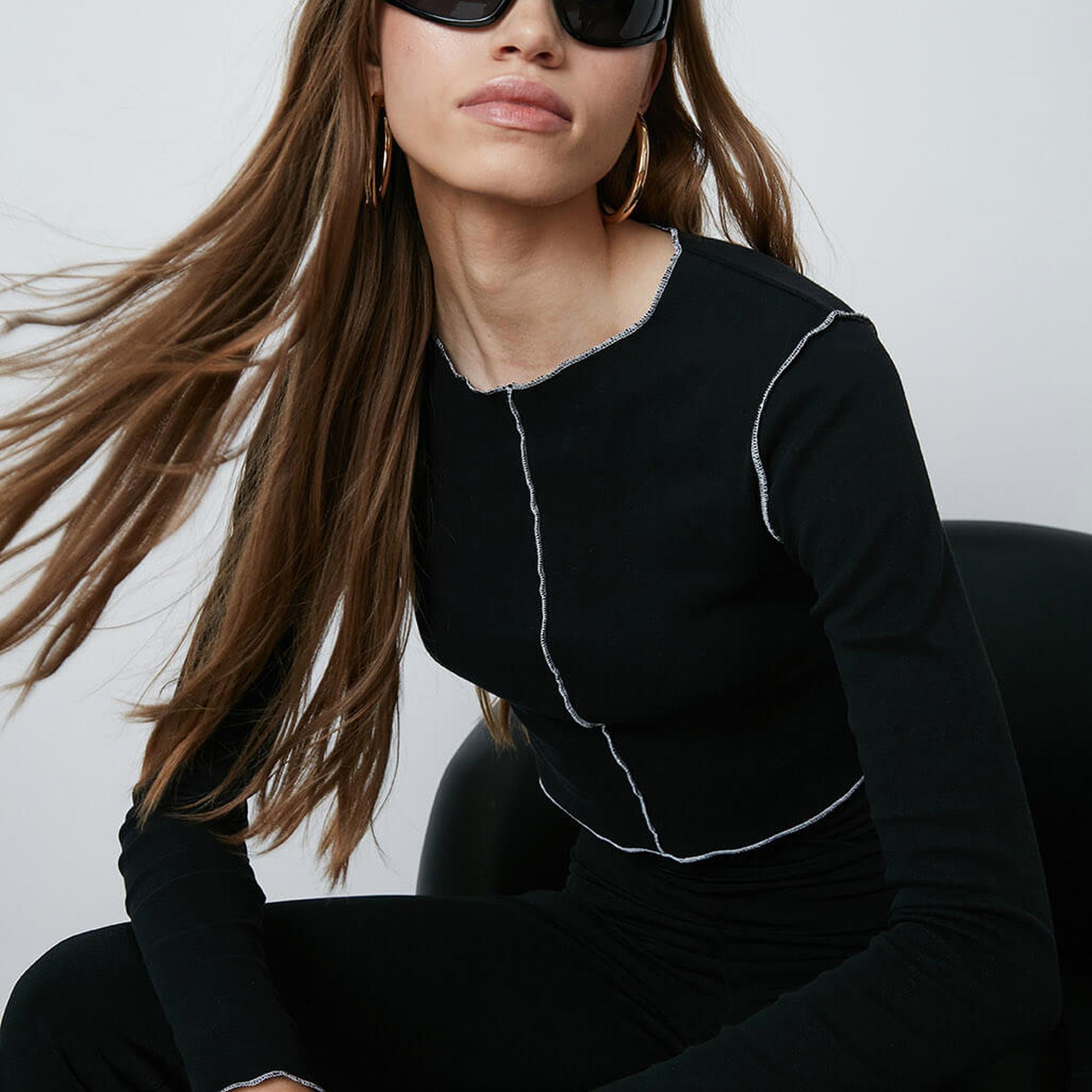 Kontrast Dikişli Croptop