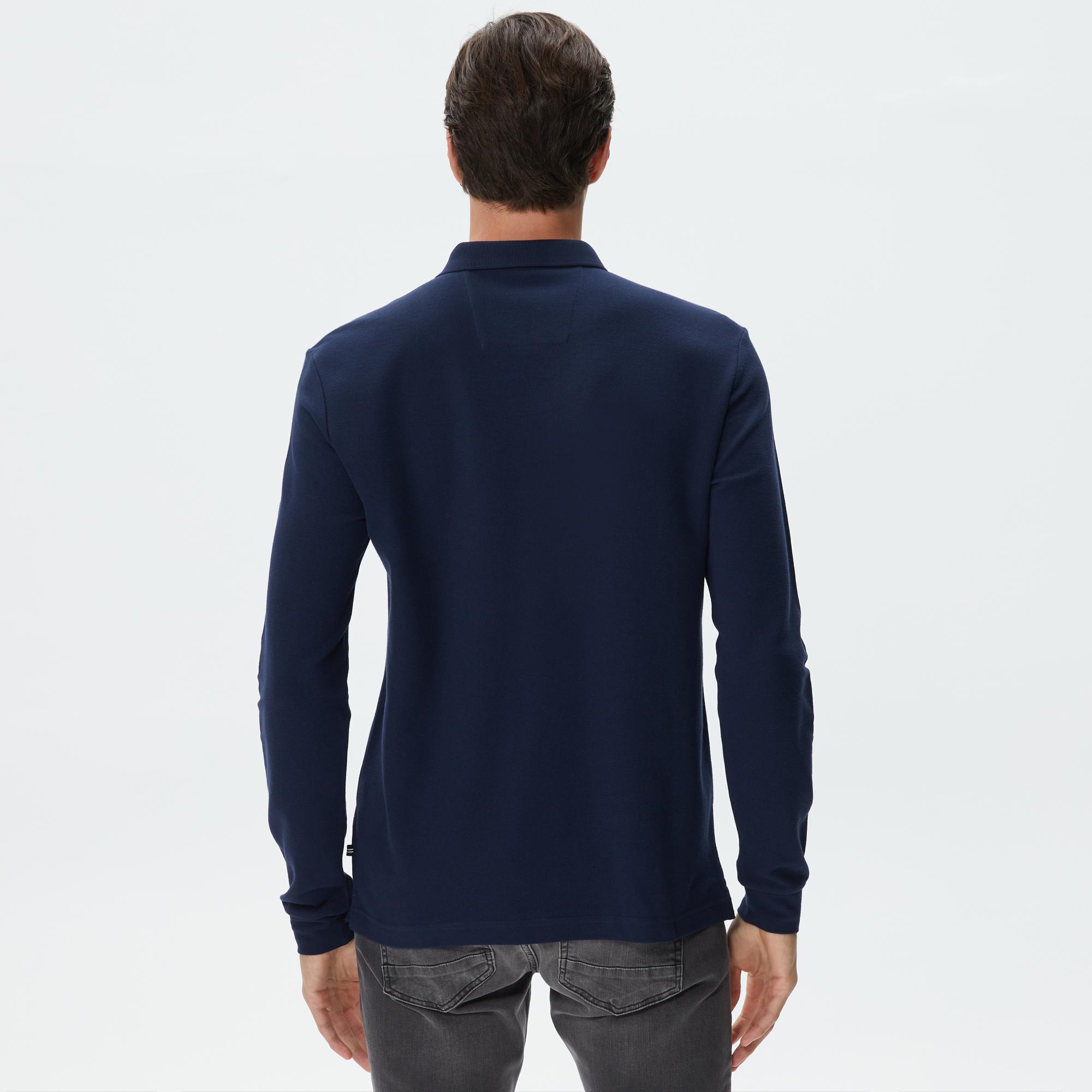 Nautica Erkek Lacivert Slim Fit Uzun Kollu Polo