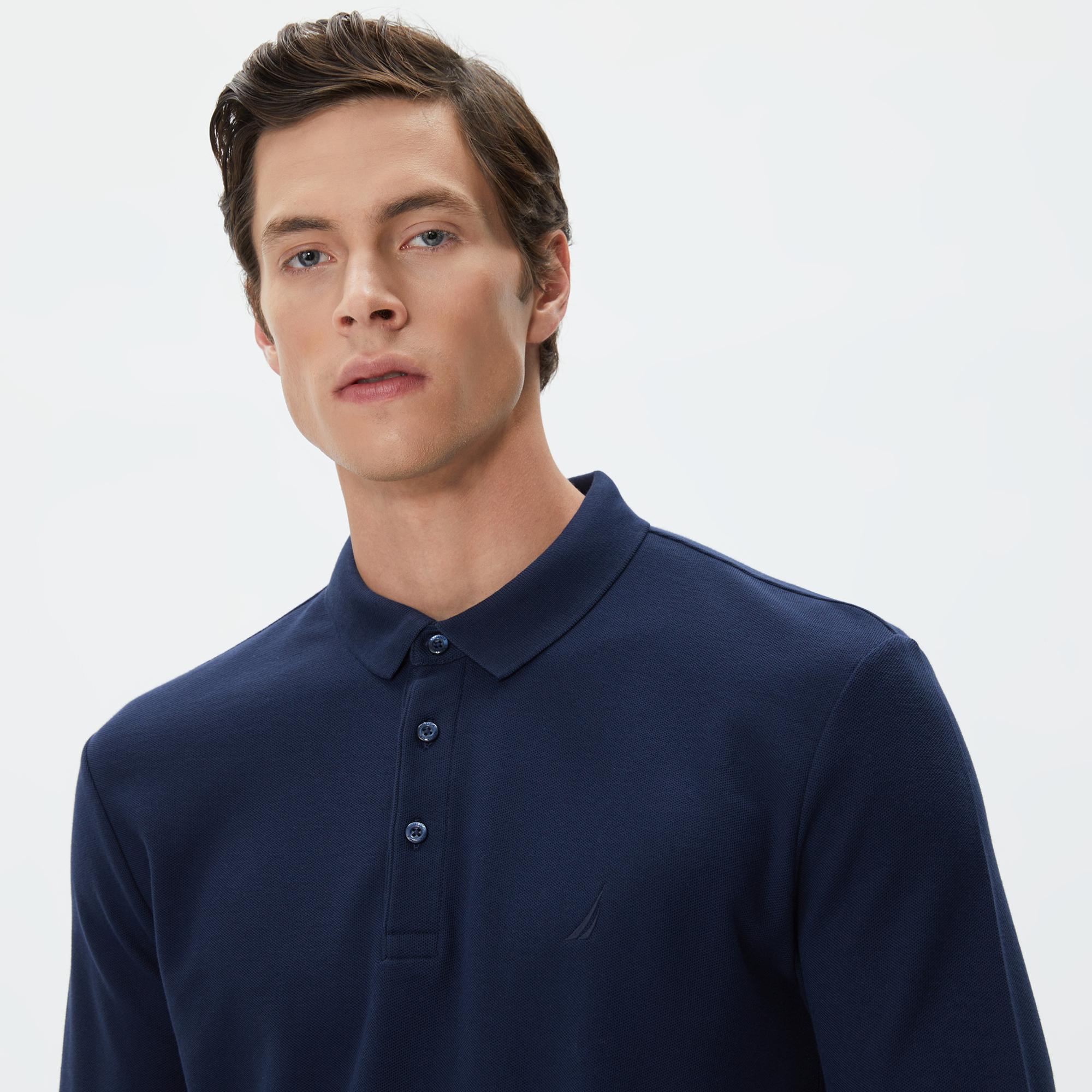 Nautica Erkek Lacivert Slim Fit Uzun Kollu Polo