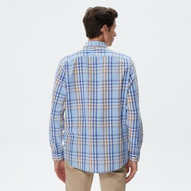  Nautica Erkek Mavi Classic Fit Uzun Kollu Ekoseli Gömlek