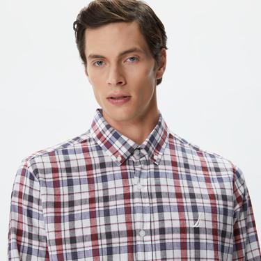 Nautica Erkek Kırık Beyaz Classic Fit Uzun Kollu Ekoseli Gömlek