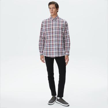  Nautica Erkek Kırık Beyaz Classic Fit Uzun Kollu Ekoseli Gömlek