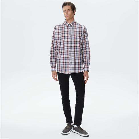  Nautica Erkek Kırık Beyaz Classic Fit Uzun Kollu Ekoseli Gömlek