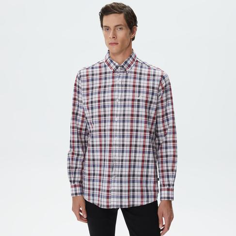  Nautica Erkek Kırık Beyaz Classic Fit Uzun Kollu Ekoseli Gömlek