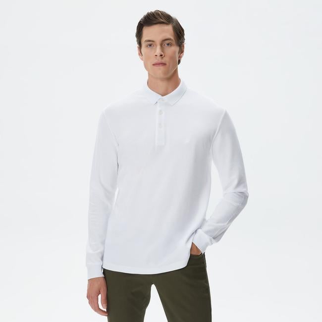  Nautica Erkek Beyaz Slim Fit Uzun Kollu Polo
