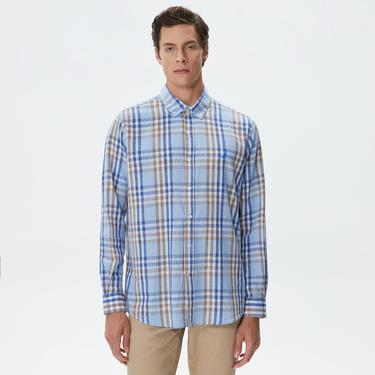  Nautica Erkek Mavi Classic Fit Uzun Kollu Ekoseli Gömlek