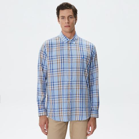  Nautica Erkek Mavi Classic Fit Uzun Kollu Ekoseli Gömlek