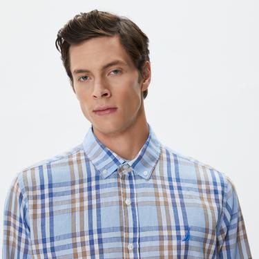  Nautica Erkek Mavi Classic Fit Uzun Kollu Ekoseli Gömlek