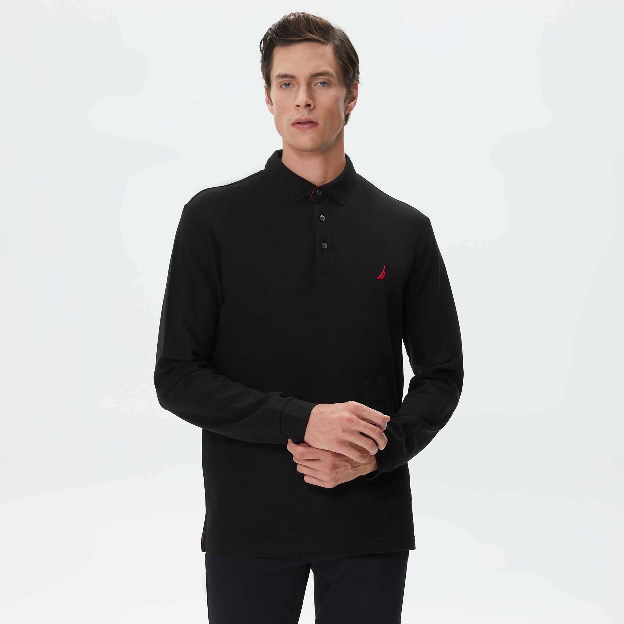 Nautica Erkek Siyah Classic Fit Uzun Kollu Polo Yaka T-Shirt