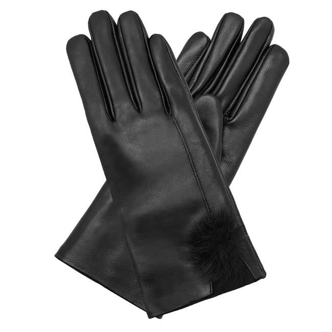  Siyah Kadın Kürk Detaylı Deri Eldiven